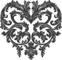 Silhouette Hearth shape Baroque ornament with filigree floral element black color only vector