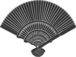 Silhouette classic handheld folding fan black color only vector