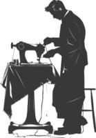 Silhouette clothes tailor in action full body black color only vector