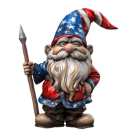 3d tolkning av en gnome med USA flagga transparent bakgrund png