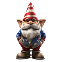 3d tolkning av en gnome med USA flagga transparent bakgrund png