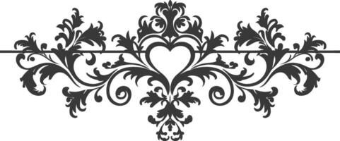 Silhouette horizontal line divider with Hearth shape ornament black color only vector