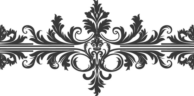 Silhouette horizontal line divider with Baroque ornament black color only