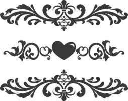 Silhouette horizontal line divider with Hearth shape ornament black color only vector