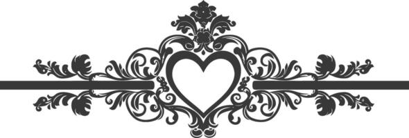 Silhouette horizontal line divider with Hearth shape ornament black color only vector