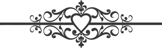 Silhouette horizontal line divider with Hearth shape ornament black color only vector