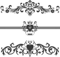 Silhouette horizontal line divider with Hearth shape ornament black color only vector