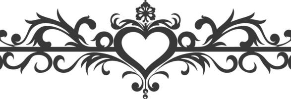 Silhouette horizontal line divider with Hearth shape ornament black color only vector
