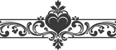 Silhouette horizontal line divider with Hearth shape ornament black color only vector