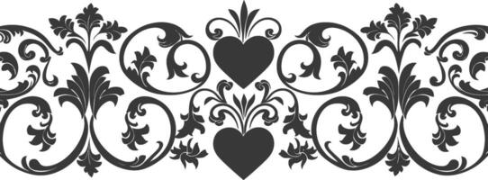 Silhouette horizontal line divider with Hearth shape ornament black color only vector