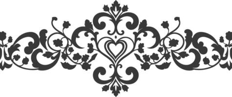 Silhouette horizontal line divider with Hearth shape ornament black color only vector