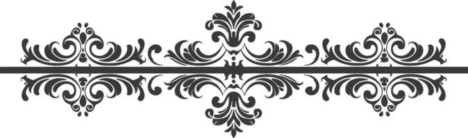 silueta horizontal línea divisor con barroco ornamento negro color solamente vector