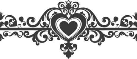 Silhouette horizontal line divider with Hearth shape ornament black color only vector