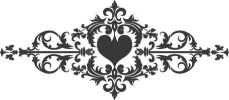 Silhouette horizontal line divider with Hearth shape ornament black color only vector