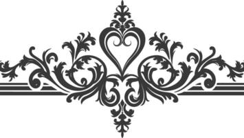 Silhouette horizontal line divider with Hearth shape ornament black color only vector