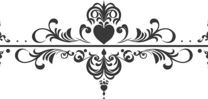 Silhouette horizontal line divider with Hearth shape ornament black color only vector