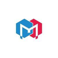 letter m linked hexagon simple geometric colorful logo vector