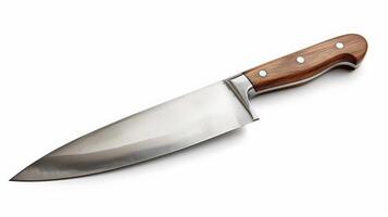 profesional cocineros cuchillo, inoxidable acero con un de madera manejar, aislado en un blanco antecedentes foto