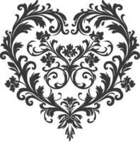 Silhouette Hearth shape Baroque ornament with filigree floral element black color only vector