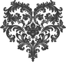 Silhouette Hearth shape Baroque ornament with filigree floral element black color only vector