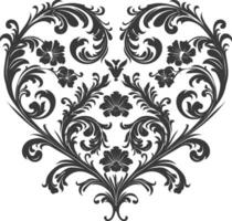 Silhouette Hearth shape Baroque ornament with filigree floral element black color only vector
