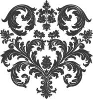 Silhouette Hearth shape Baroque ornament with filigree floral element black color only vector