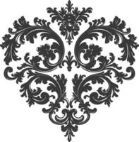 Silhouette Hearth shape Baroque ornament with filigree floral element black color only vector