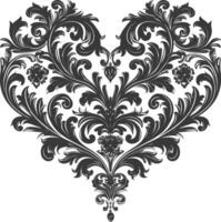 Silhouette Hearth shape Baroque ornament with filigree floral element black color only vector