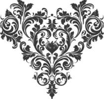 Silhouette Hearth shape Baroque ornament with filigree floral element black color only vector