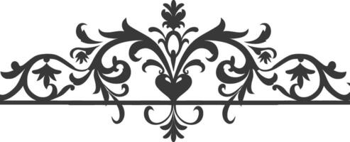 Silhouette horizontal line divider with Hearth shape ornament black color only vector