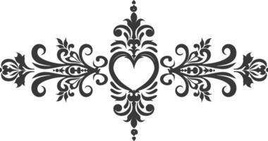 Silhouette horizontal line divider with Hearth shape ornament black color only vector