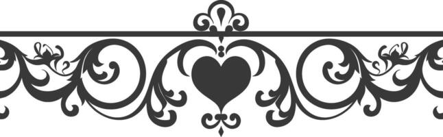 Silhouette horizontal line divider with Hearth shape ornament black color only vector