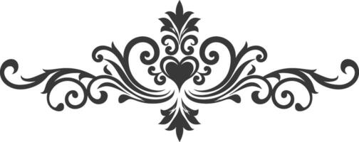 Silhouette horizontal line divider with Hearth shape ornament black color only vector