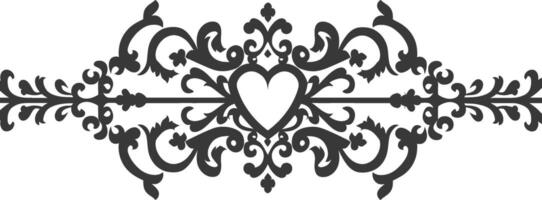 Silhouette horizontal line divider with Hearth shape ornament black color only vector