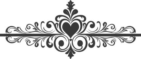 Silhouette horizontal line divider with Hearth shape ornament black color only vector