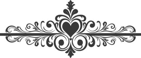 Silhouette horizontal line divider with Hearth shape ornament black color only vector