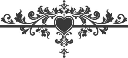 Silhouette horizontal line divider with Hearth shape ornament black color only vector