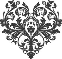 Silhouette Hearth shape Baroque ornament with filigree floral element black color only vector
