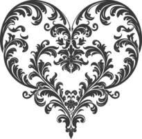 Silhouette Hearth shape Baroque ornament with filigree floral element black color only vector