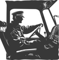 Silhouette bus driver in action full body black color only vector