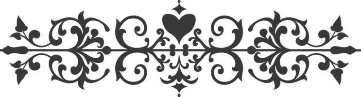 Silhouette horizontal line divider with Hearth shape ornament black color only vector