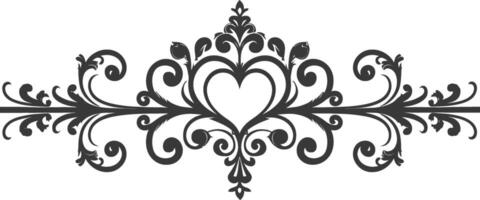 Silhouette horizontal line divider with Hearth shape ornament black color only vector