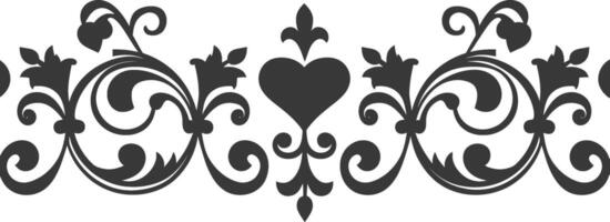 Silhouette horizontal line divider with Hearth shape ornament black color only vector