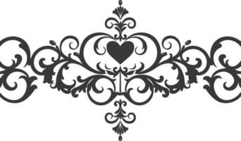 Silhouette horizontal line divider with Hearth shape ornament black color only vector