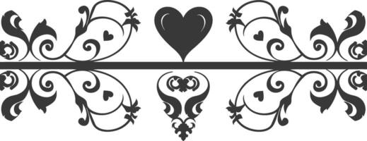 Silhouette horizontal line divider with Hearth shape ornament black color only vector