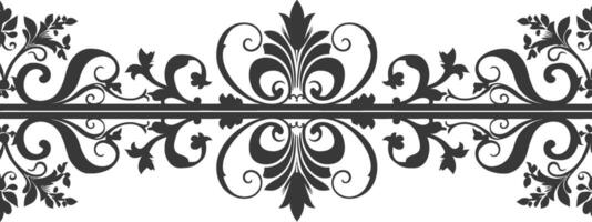 Silhouette horizontal line divider with Baroque ornament black color only vector