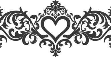 Silhouette horizontal line divider with Hearth shape ornament black color only vector