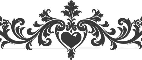 Silhouette horizontal line divider with Hearth shape ornament black color only vector