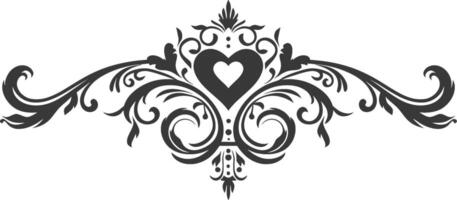 Silhouette horizontal line divider with Hearth shape ornament black color only vector