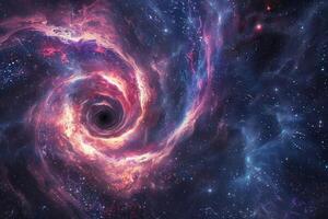 Vortex of swirling cosmic dust and radiant stars encapsulating an ominous black hole in the abyss of deep space photo